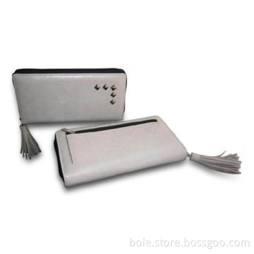 Womet's Wallets in Real Leather, with Studs Decoration/Fringe Zipper Puller, OEM/ODFM are Offered